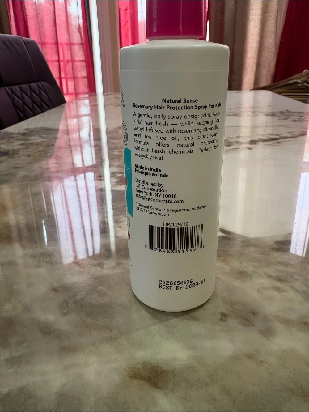 Natural Sense Kids Rosemary Hair Protection Spray - Pink/White